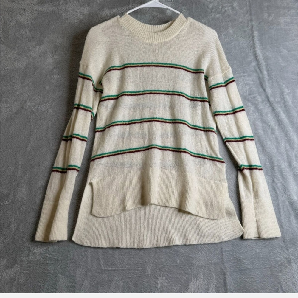 Joie Sweater Womens L White Stripe Wool Alpaca Blend Ribbed Raglan Granola